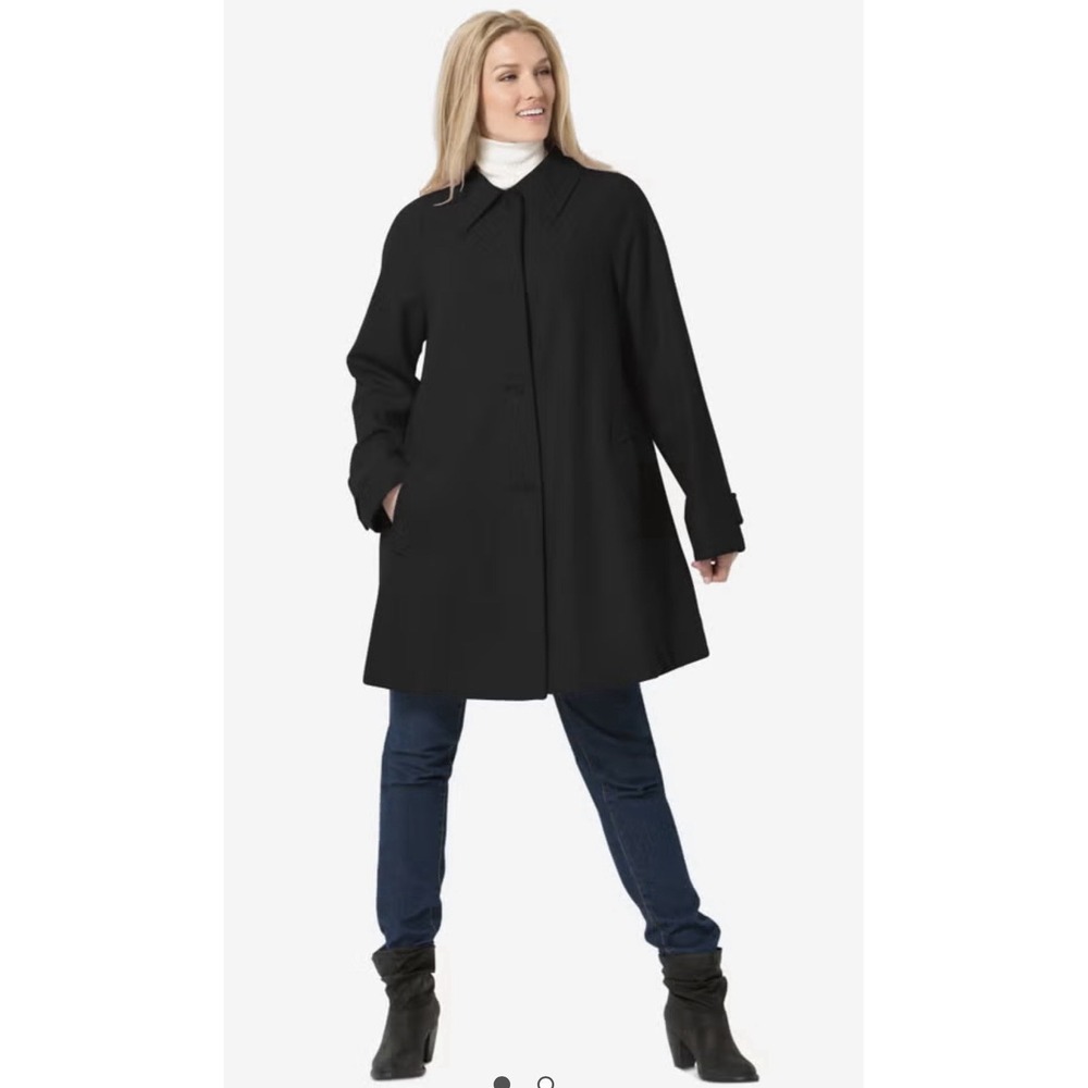 Woman Within Classic A-Line Wool Bland Coat Plus Size 24 Black Dress Jacket $170